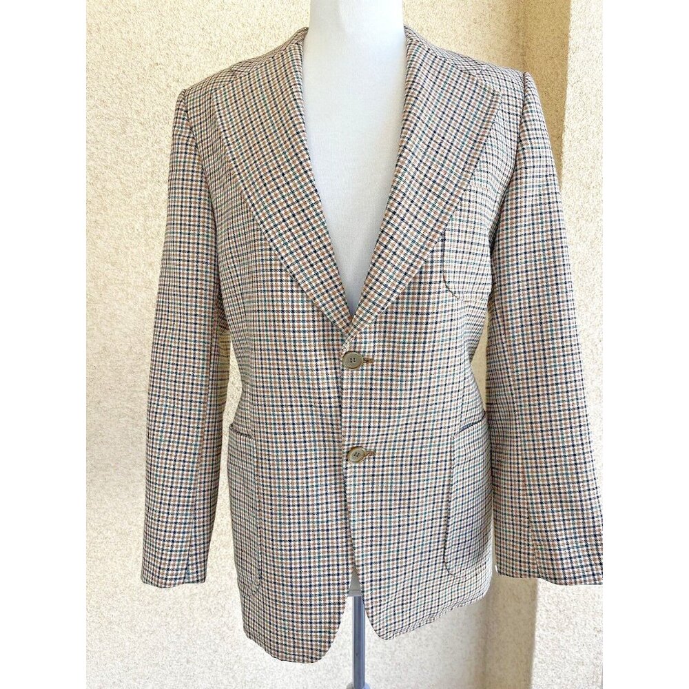 Vtg Eclectic Grandpa Plaid Blazer BOECKER Size 38"-39-1/2" Chest Wool 3 Pocket